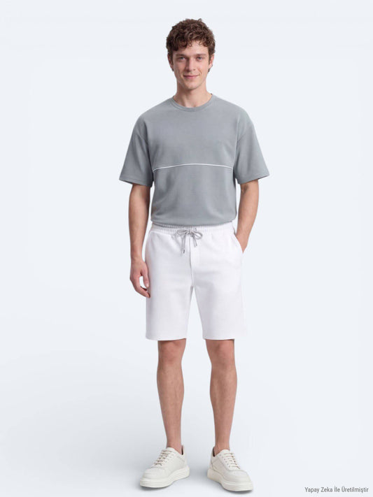 Ecru Strick Regular Fit Freizeit Bermuda