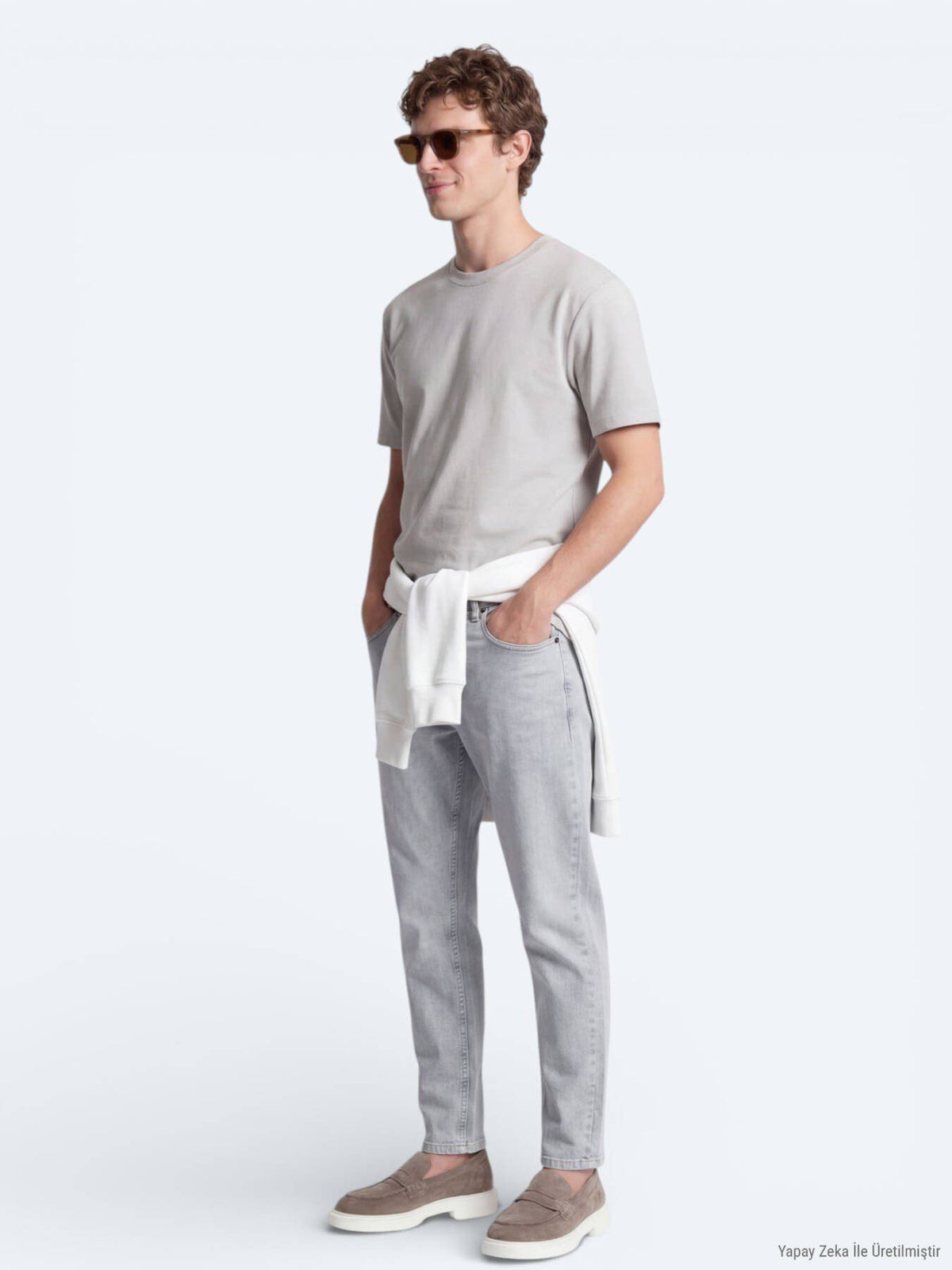 Steinfarbiges Basic T-Shirt