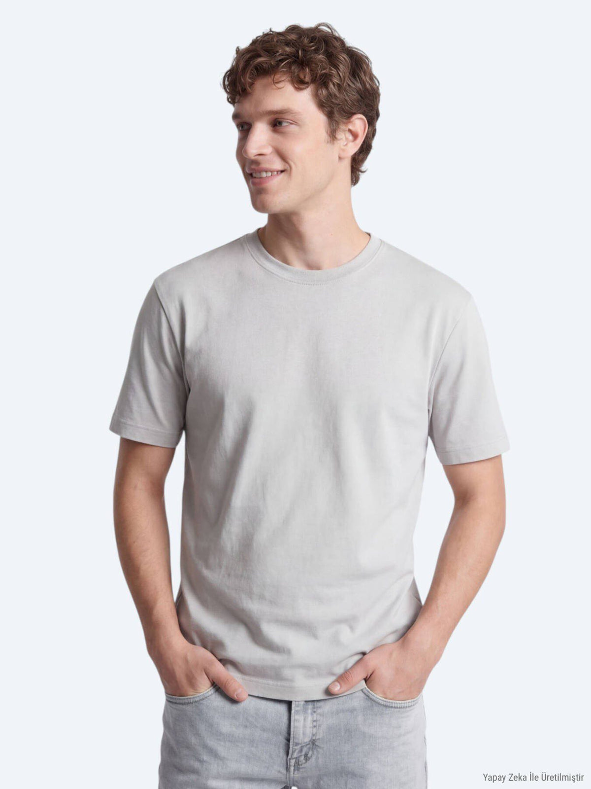 Steinfarbiges Basic T-Shirt