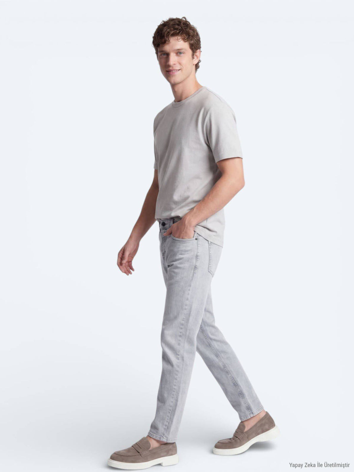Steinfarbiges Basic T-Shirt