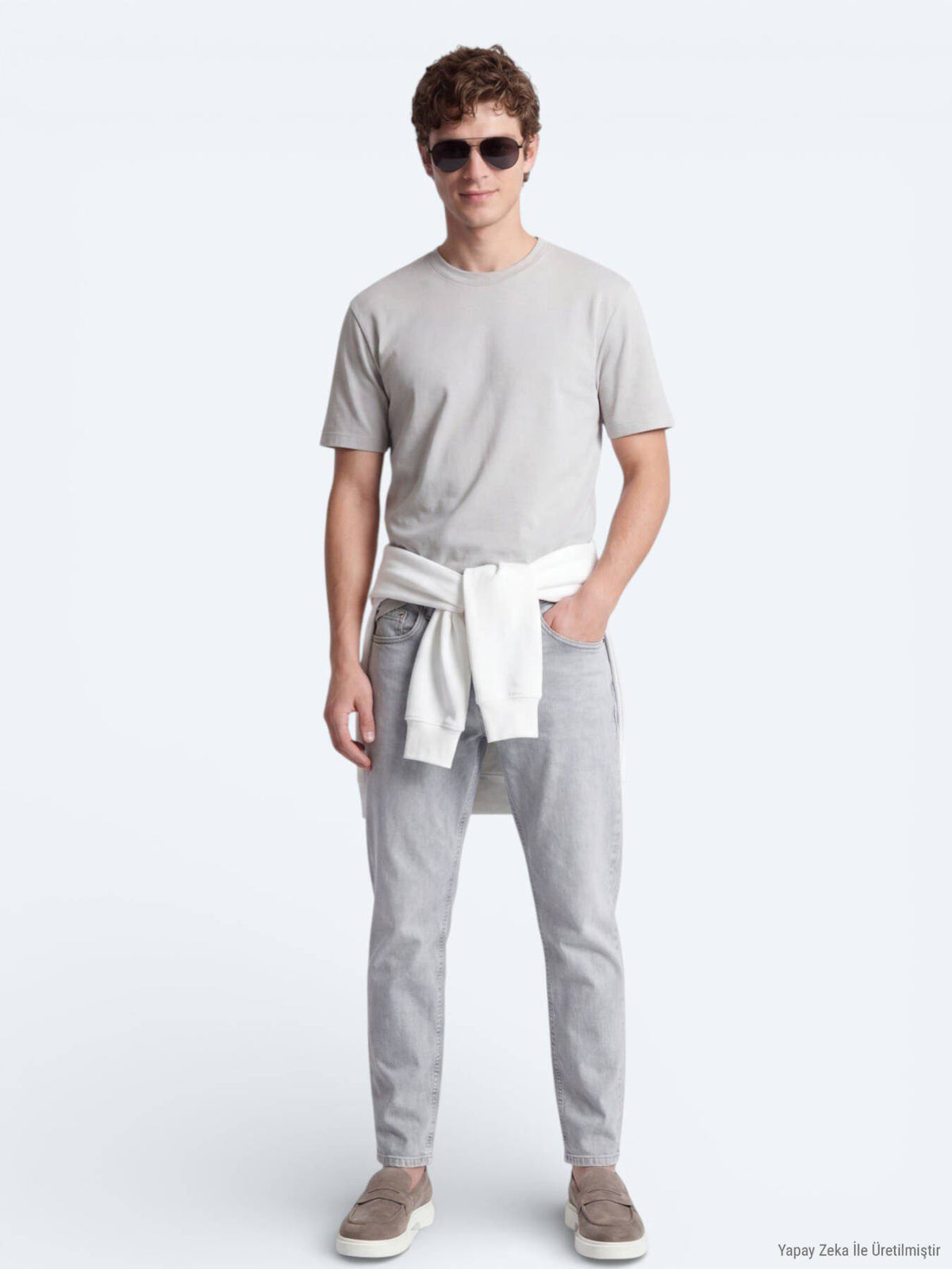Steinfarbiges Basic T-Shirt