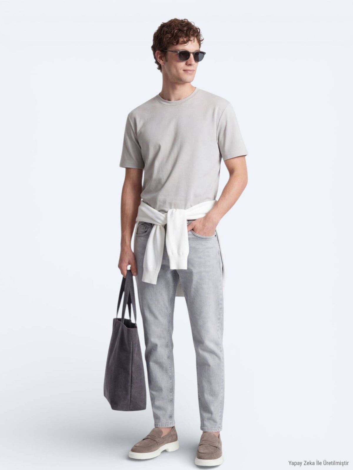 Steinfarbiges Basic T-Shirt