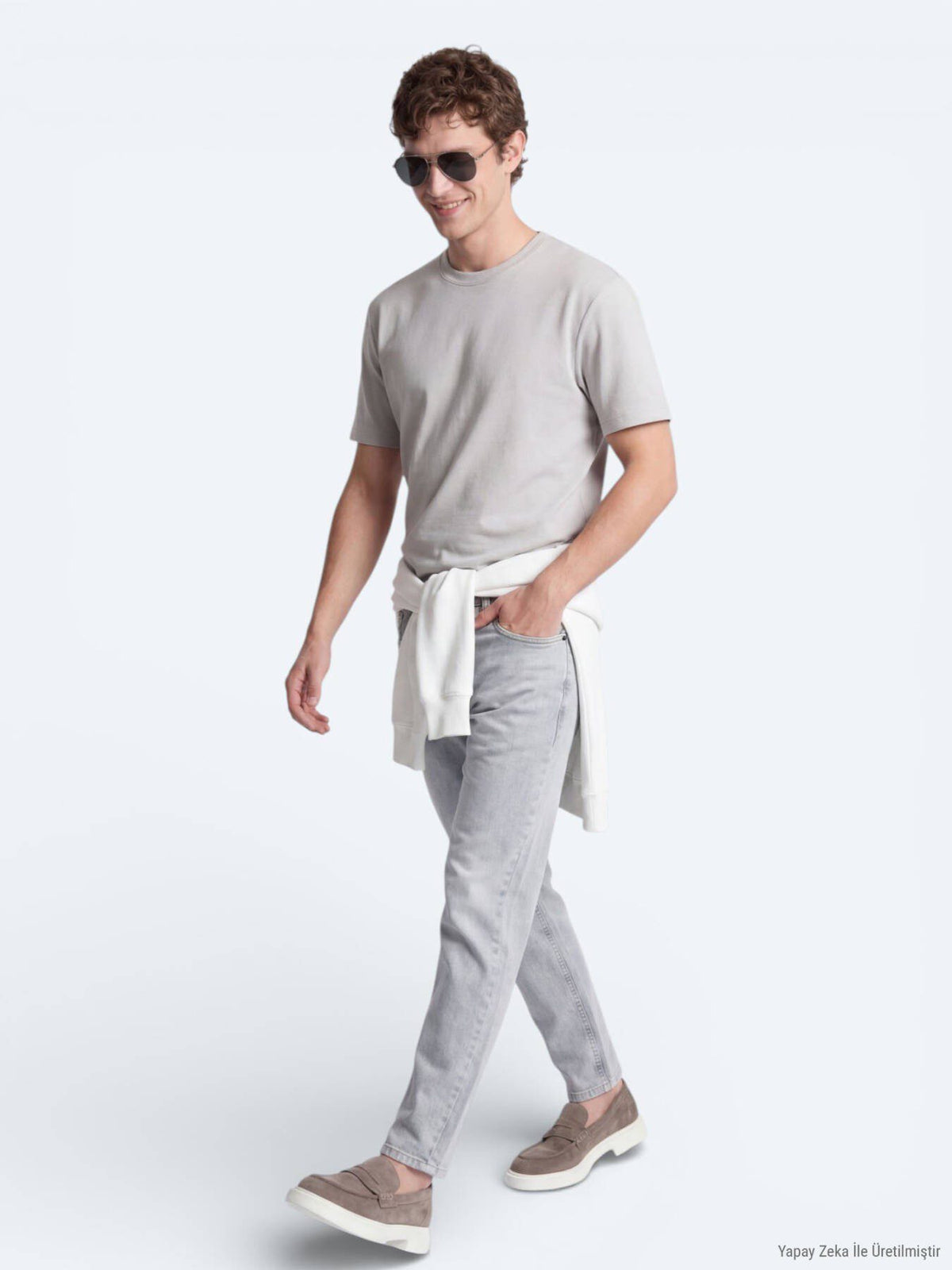 Steinfarbiges Basic T-Shirt