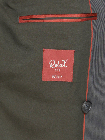 Khaki Gestreifter Modern Fit Anzug