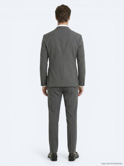 Khaki Gestreifter Modern Fit Anzug
