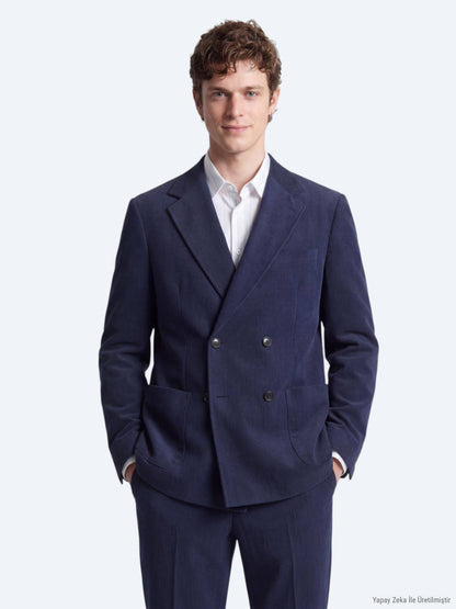 Marineblaue gestreifte Modern Fit Anzug