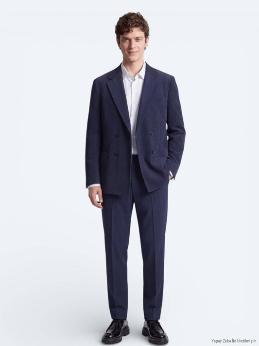 Marineblaue gestreifte Modern Fit Anzug