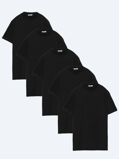 Schwarzes 5er-Pack einfarbige T-Shirts aus 100 % Baumwolle