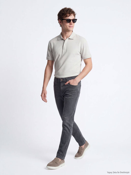 Dunkelgrüne Velours Slim Fit Jeanshose