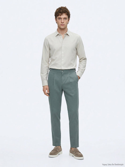 Mint Gewebe Regular Fit Casual Baumwollhose
