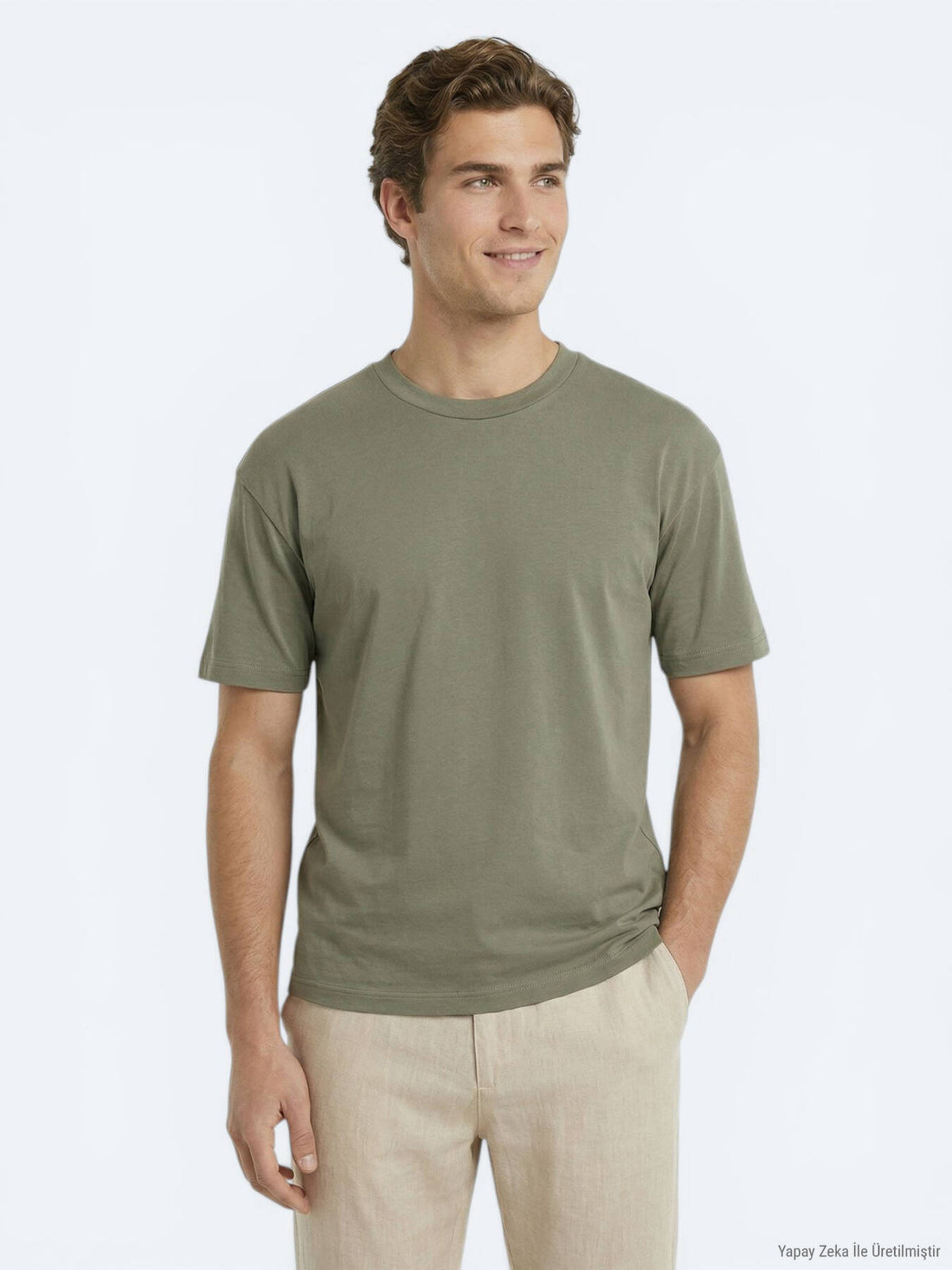 Khaki Unifarben 100% Baumwoll T-Shirt