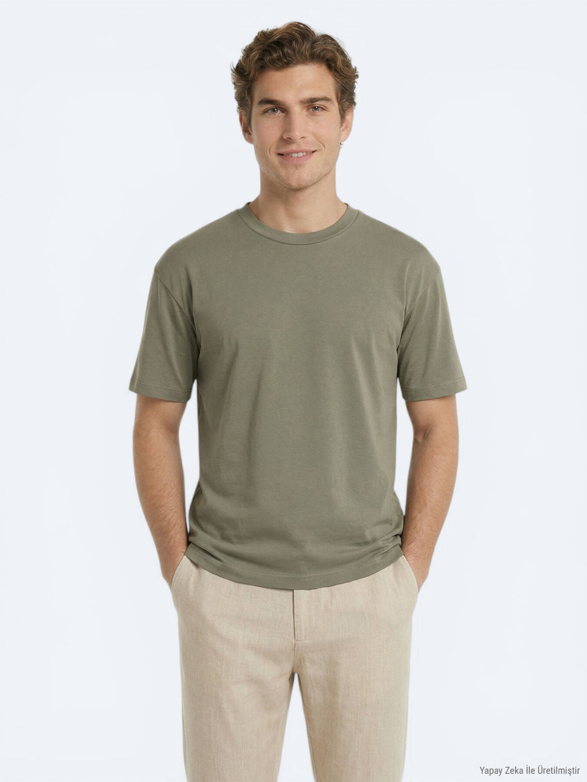 Khaki Unifarben 100% Baumwoll T-Shirt