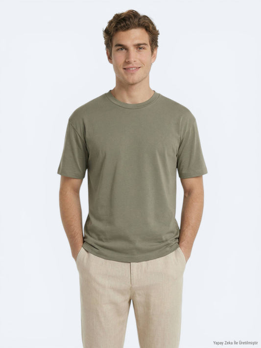 Khaki Unifarben 100% Baumwoll T-Shirt