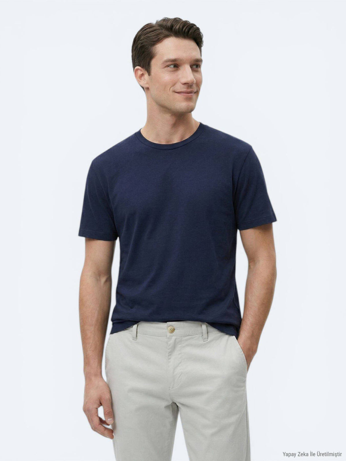 Marineblaues Baumwollmix T-Shirt