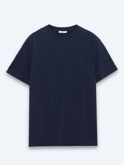 Marineblaues Baumwollmix T-Shirt