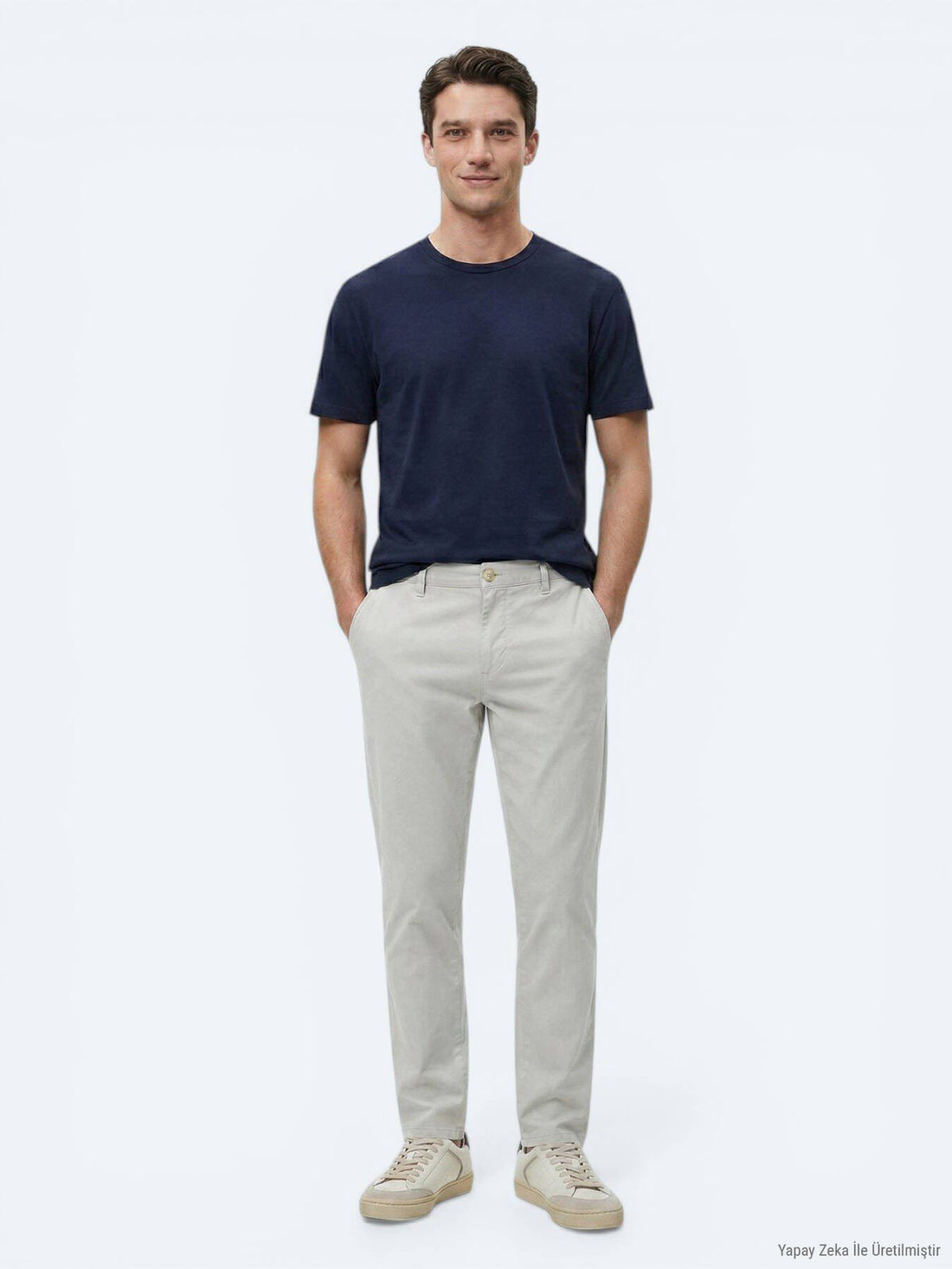 Marineblaues Baumwollmix T-Shirt