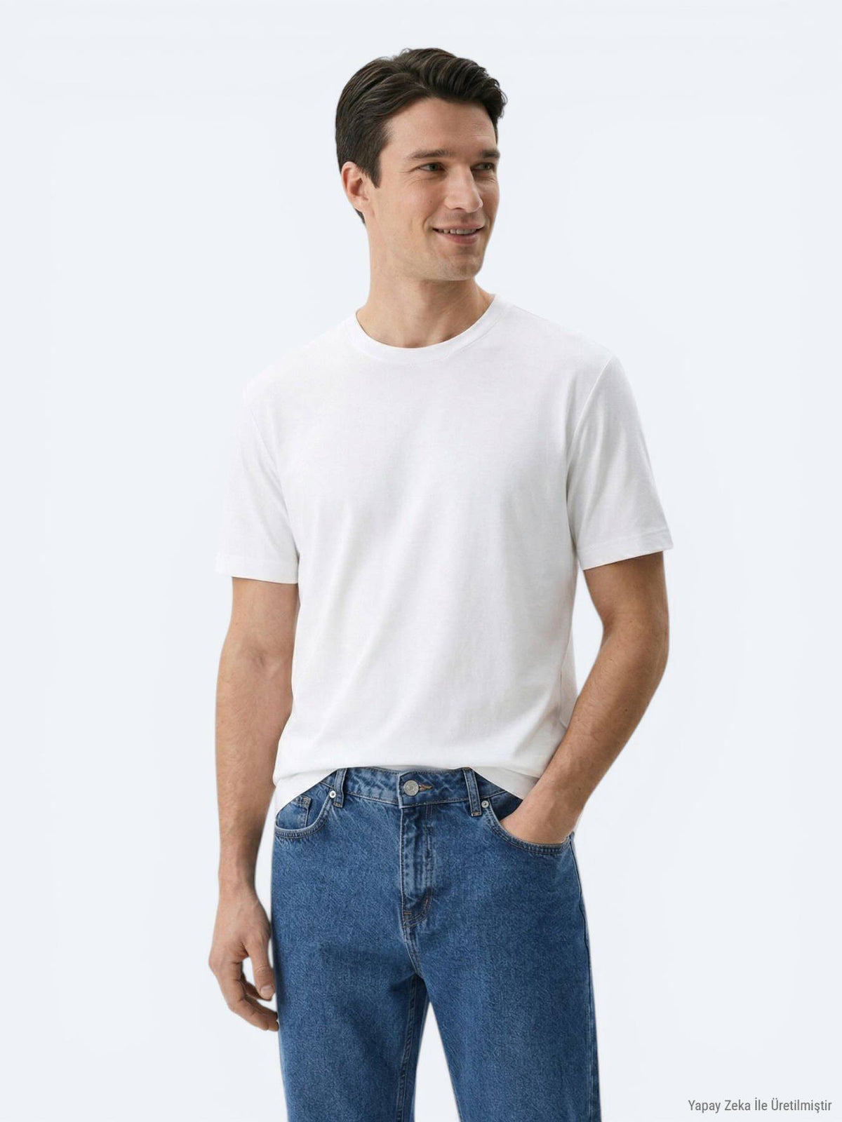 Weißes Baumwoll-Misch-T-Shirt