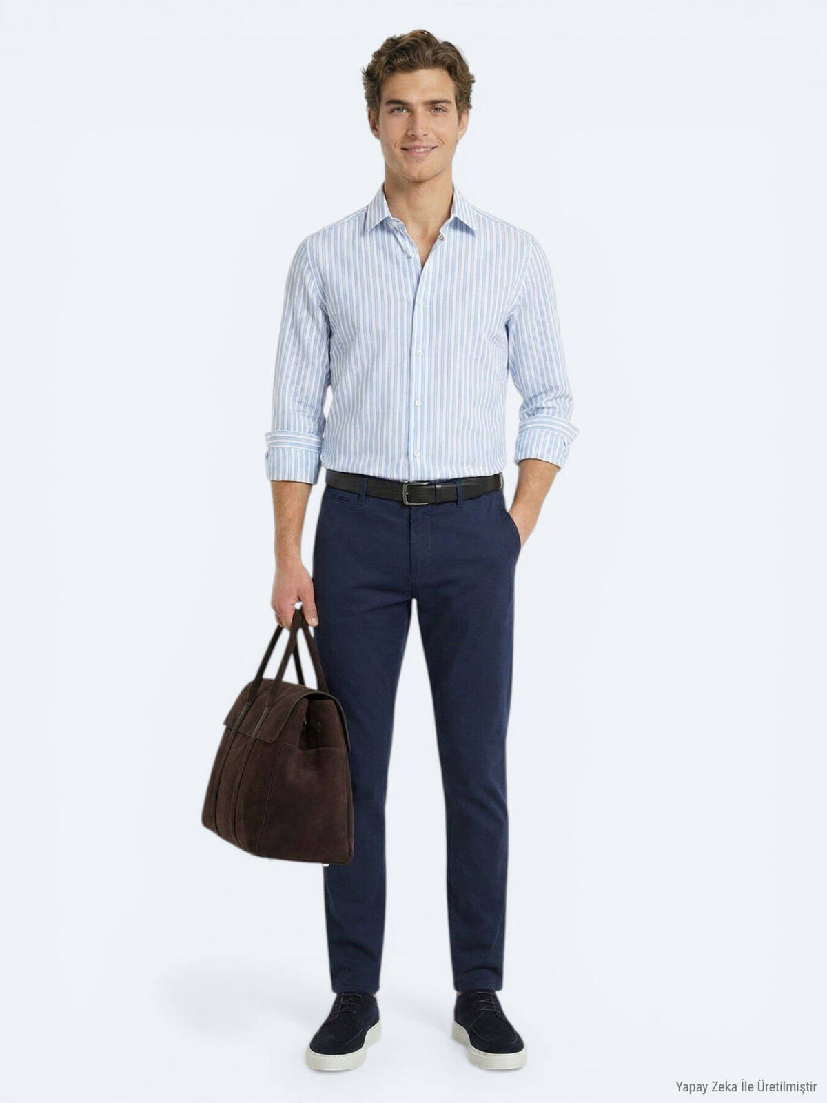 Hellblau Gestreiftes Freizeitshirt Regular Fit