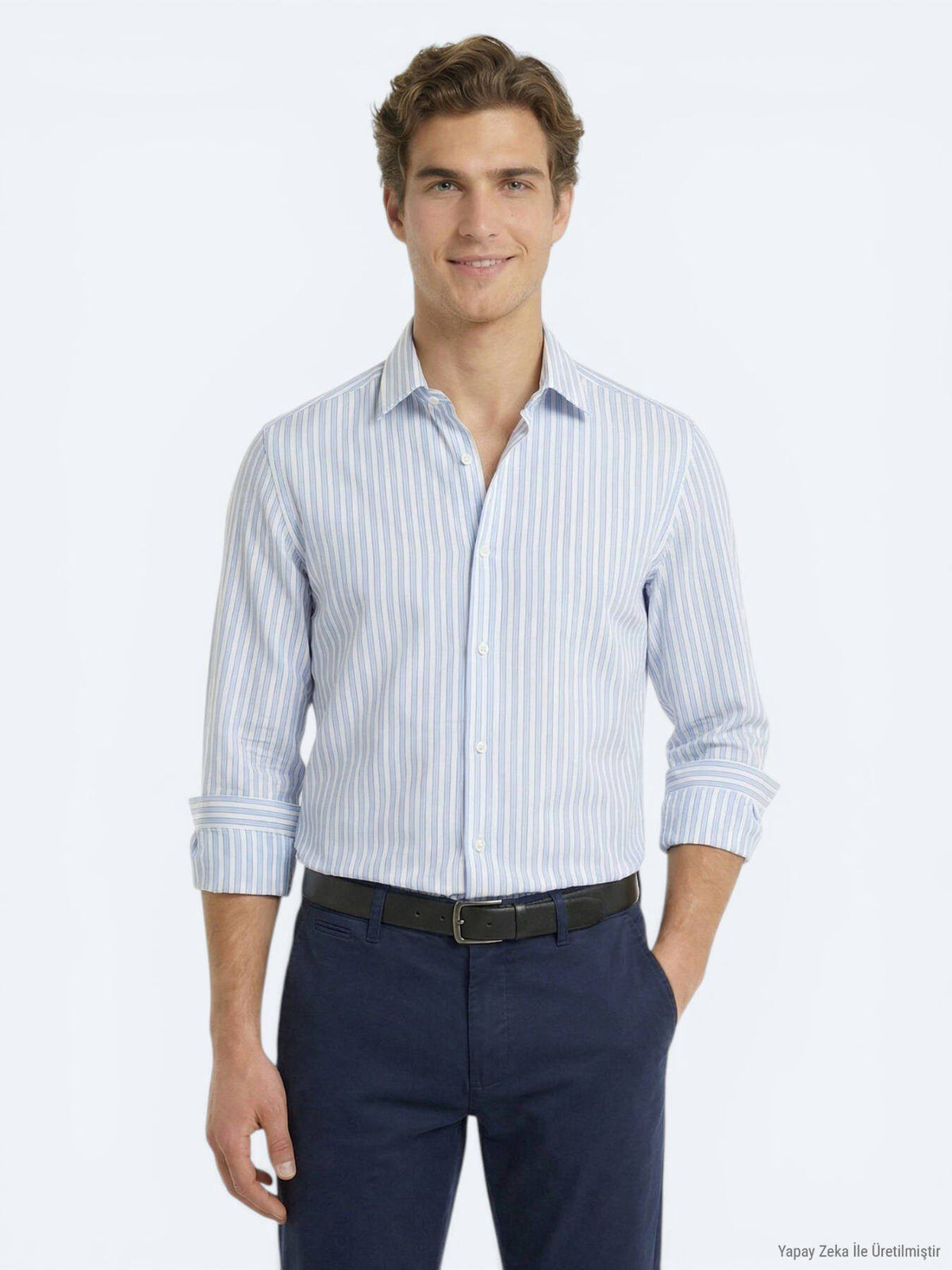 Hellblau Gestreiftes Freizeitshirt Regular Fit