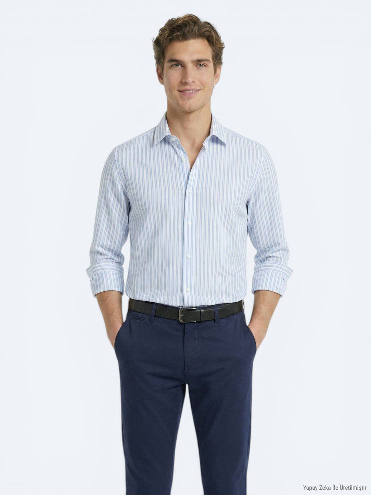 Hellblau Gestreiftes Freizeitshirt Regular Fit