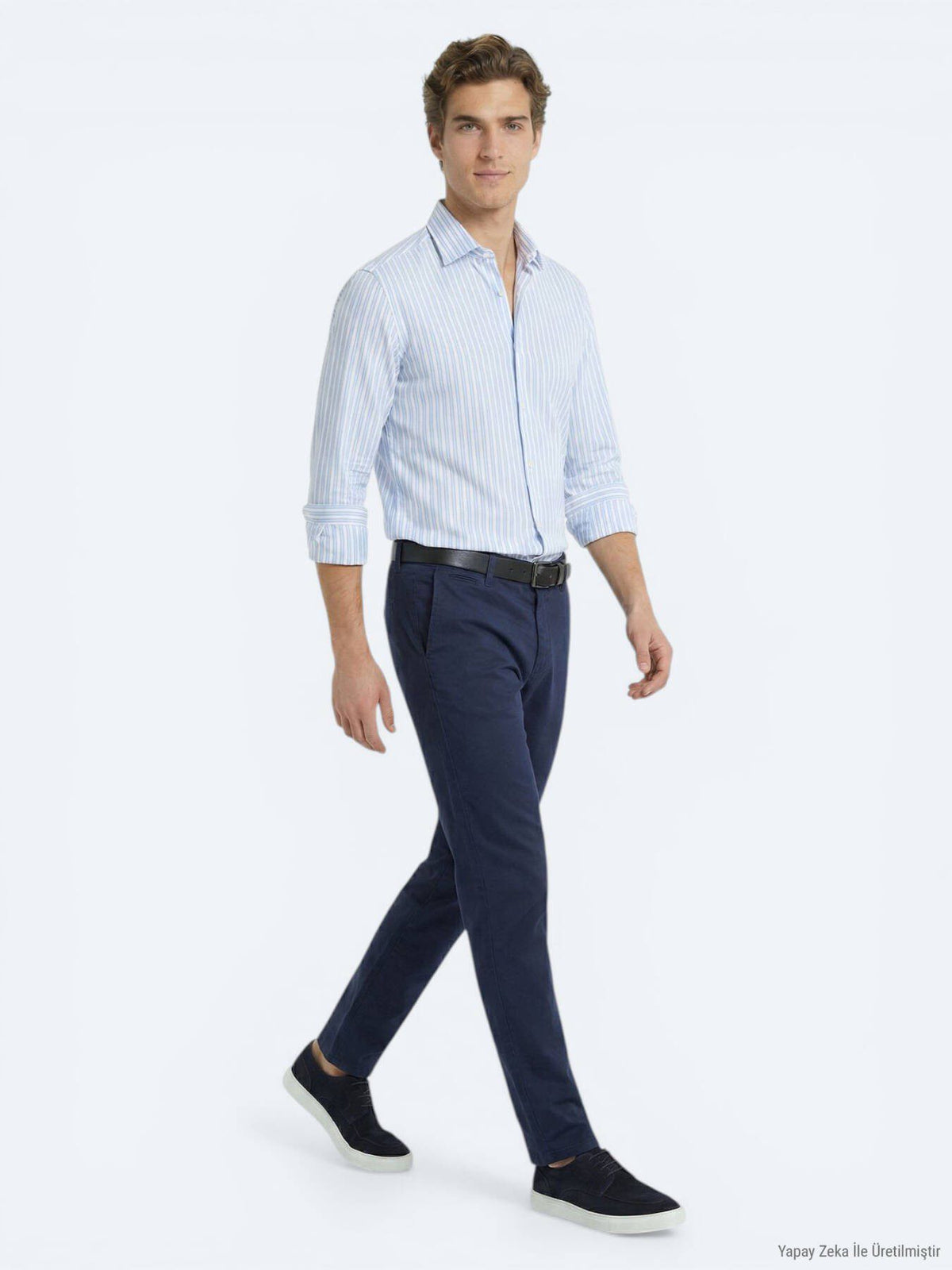Hellblau Gestreiftes Freizeitshirt Regular Fit