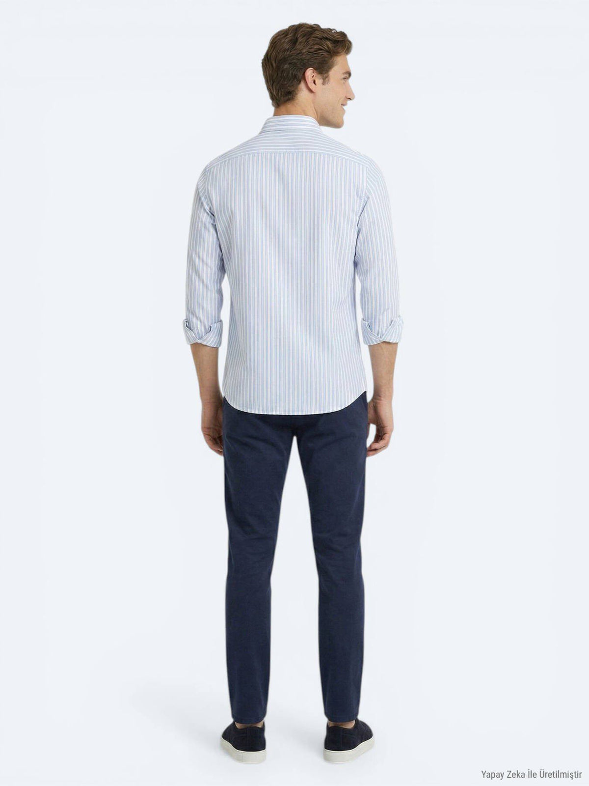 Hellblau Gestreiftes Freizeitshirt Regular Fit