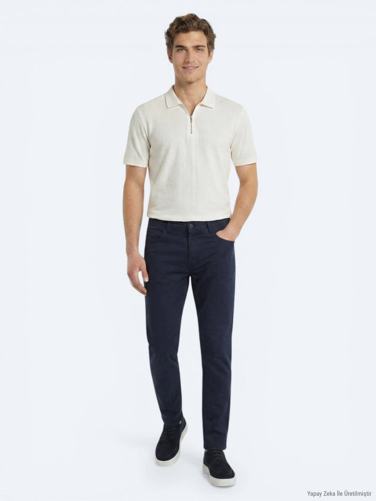 Beige gemustertes Baumwoll-T-Shirt