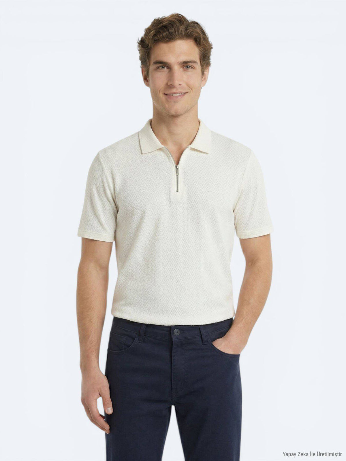 Beige gemustertes Baumwoll-T-Shirt