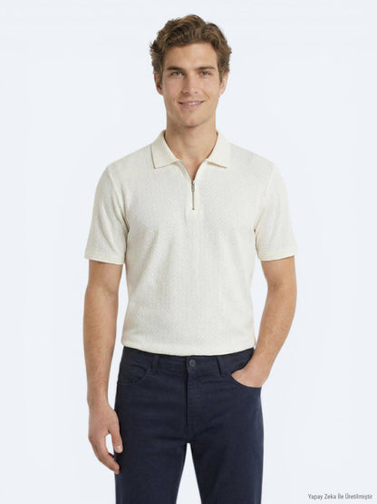 Beige gemustertes Baumwoll-T-Shirt