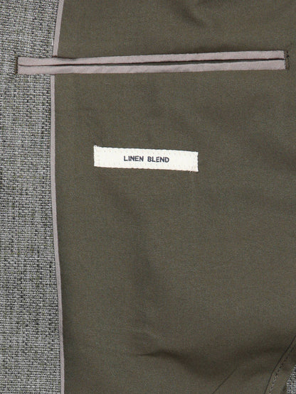 Khaki Gemusterte Moderne Passform Leinenjacke