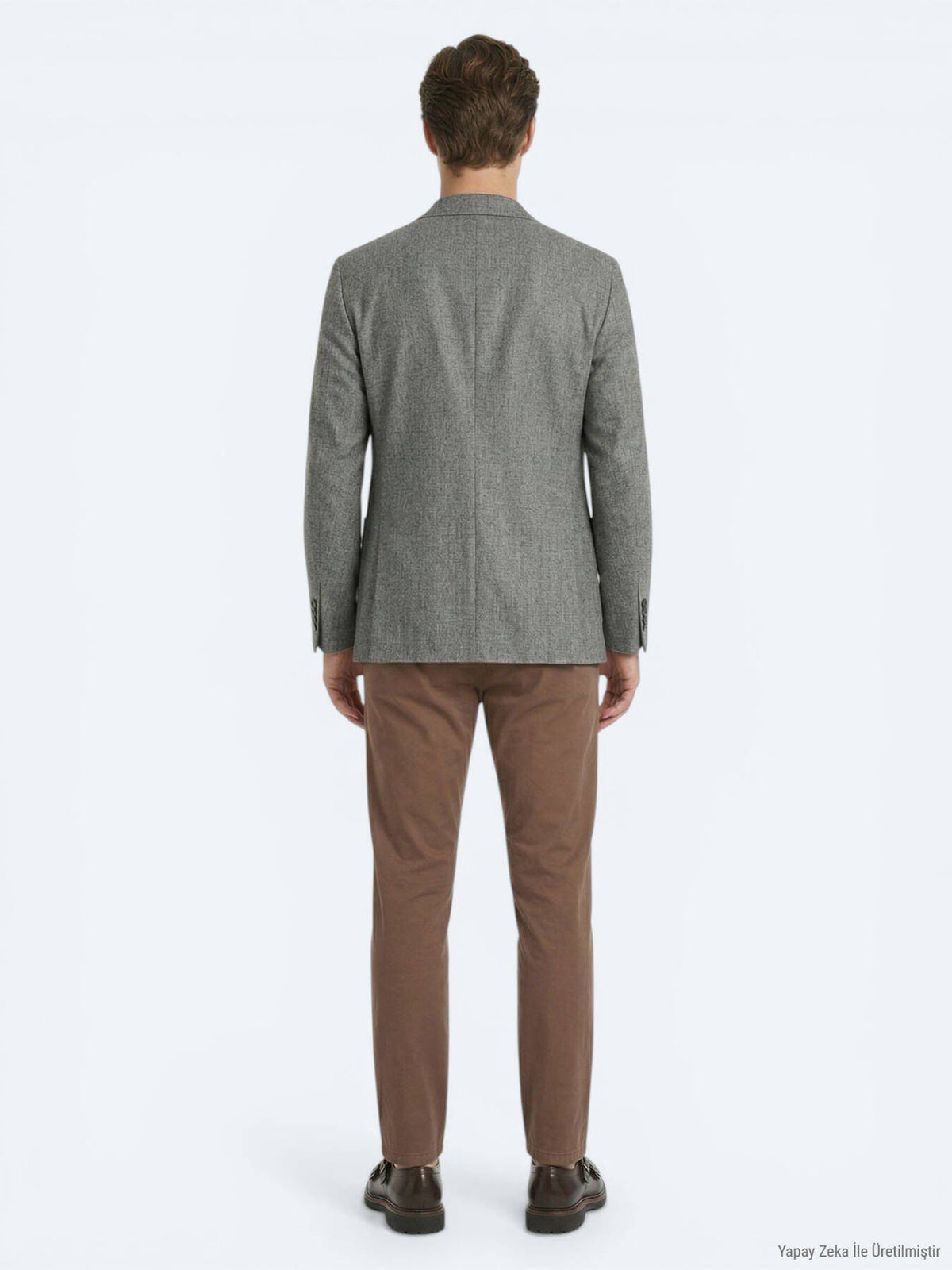 Khaki Gemusterte Moderne Passform Leinenjacke