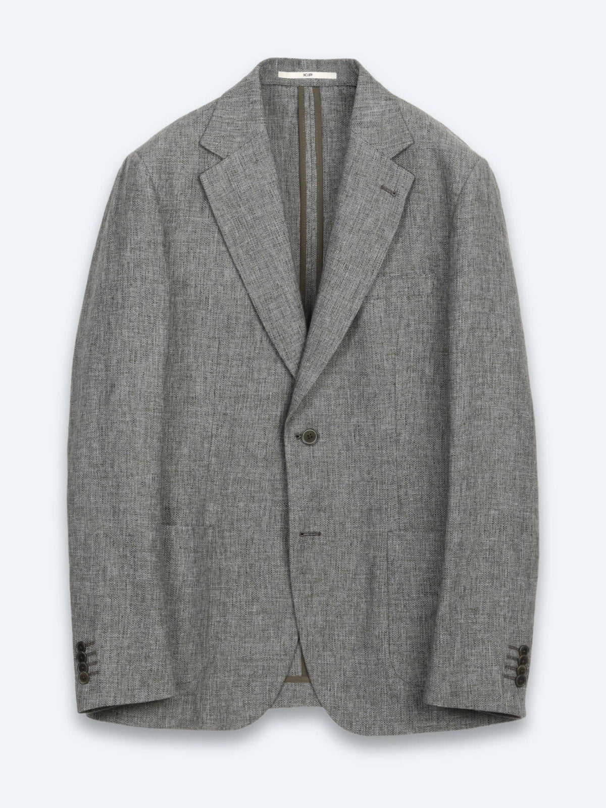 Khaki Gemusterte Moderne Passform Leinenjacke
