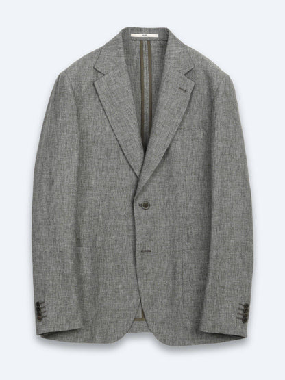Khaki Gemusterte Moderne Passform Leinenjacke