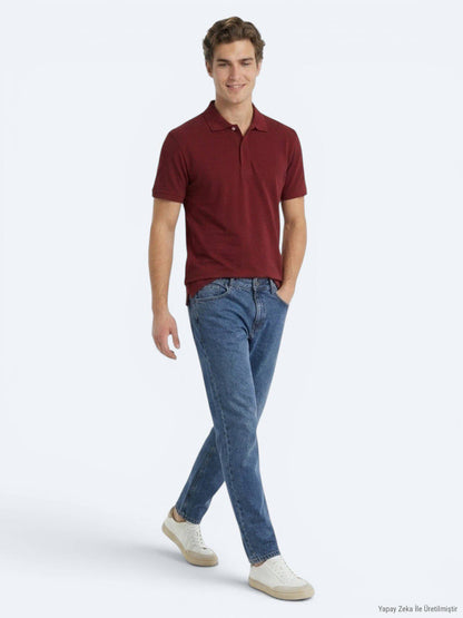 Bordeaux Unifarben 100% Baumwoll T-Shirt