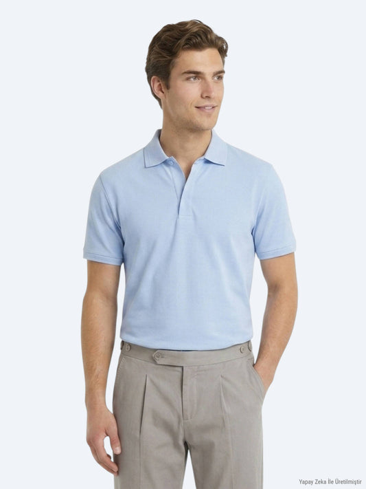 Helles Blau Unifarben 100% Baumwoll-T-Shirt