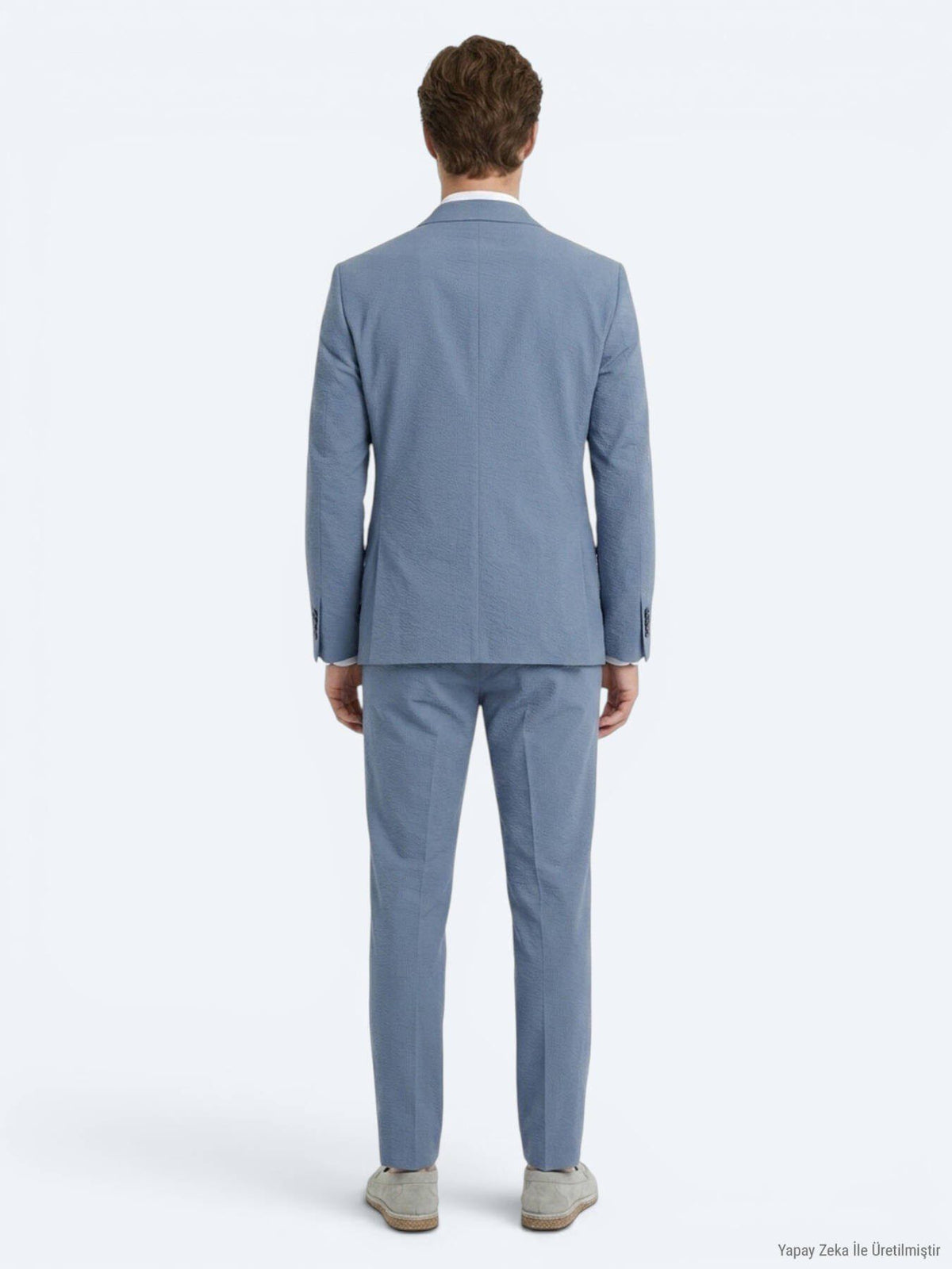 Blau Gestreifter Modern Fit Anzug