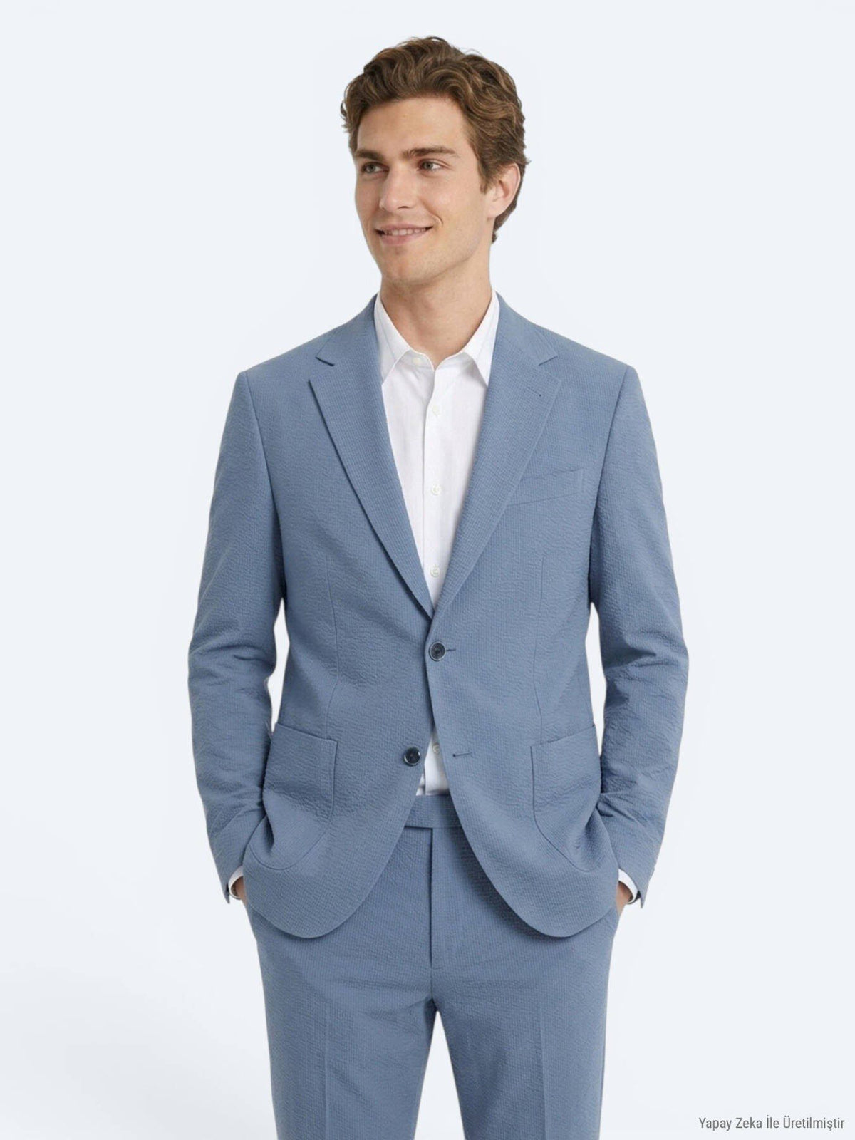 Blau Gestreifter Modern Fit Anzug