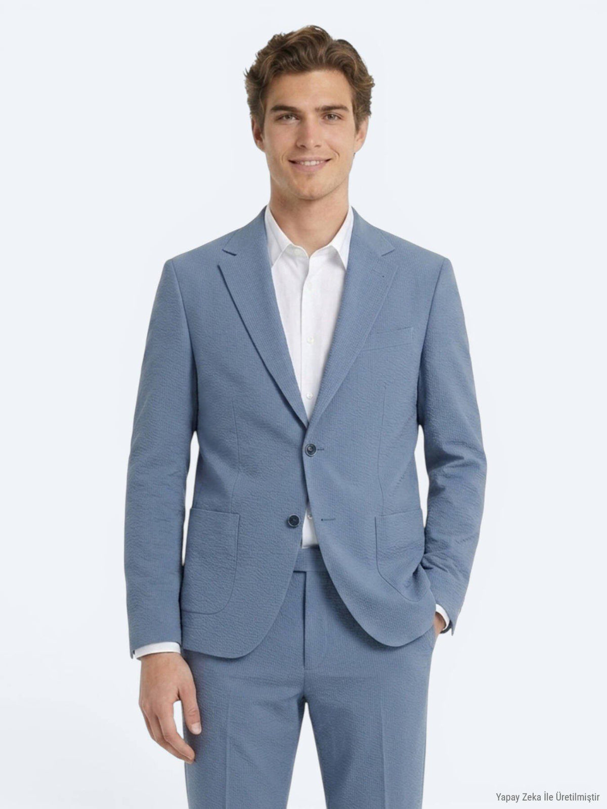 Blau Gestreifter Modern Fit Anzug