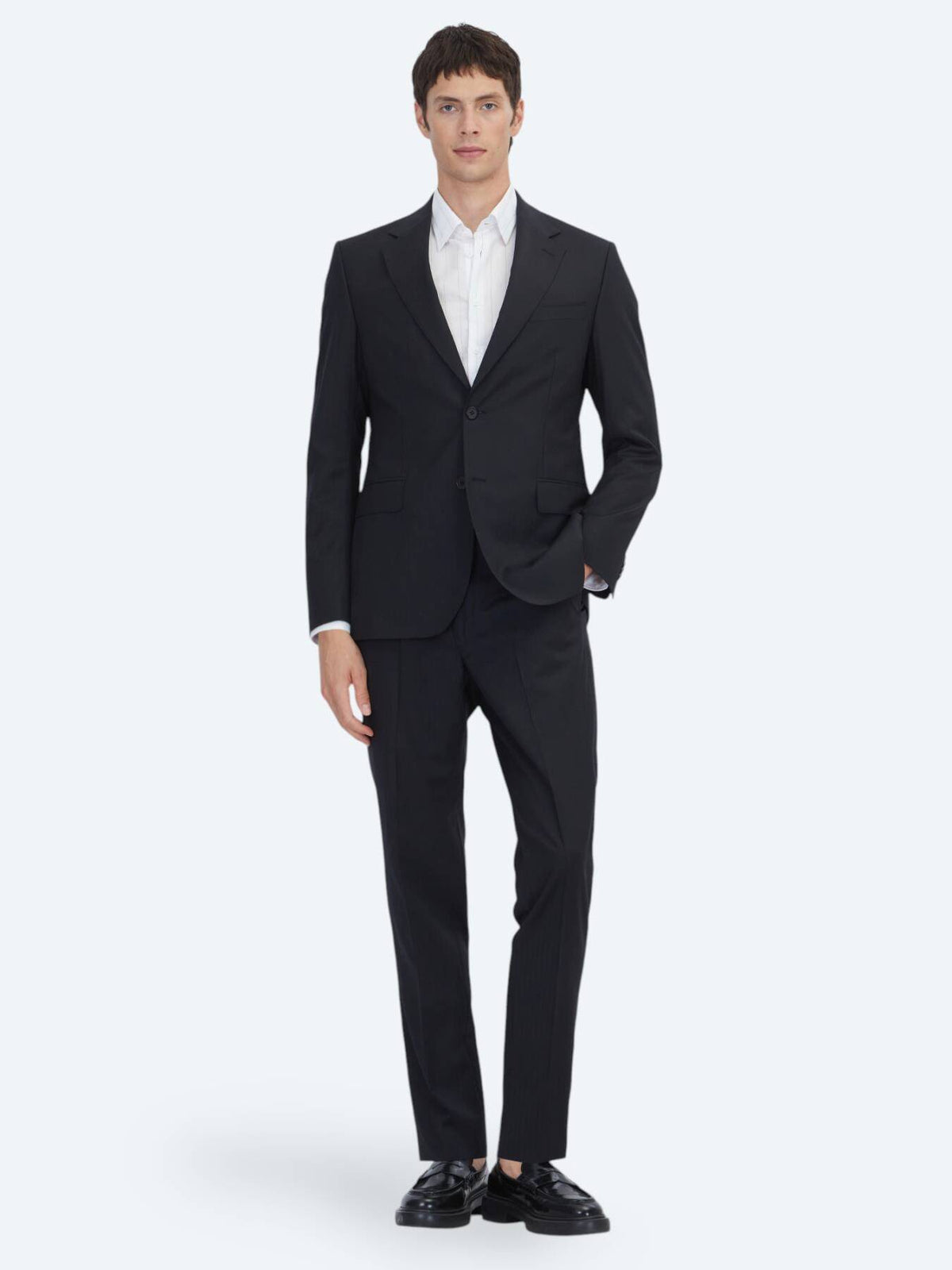 Schwarzer Modern Fit Anzug 100% Wolle