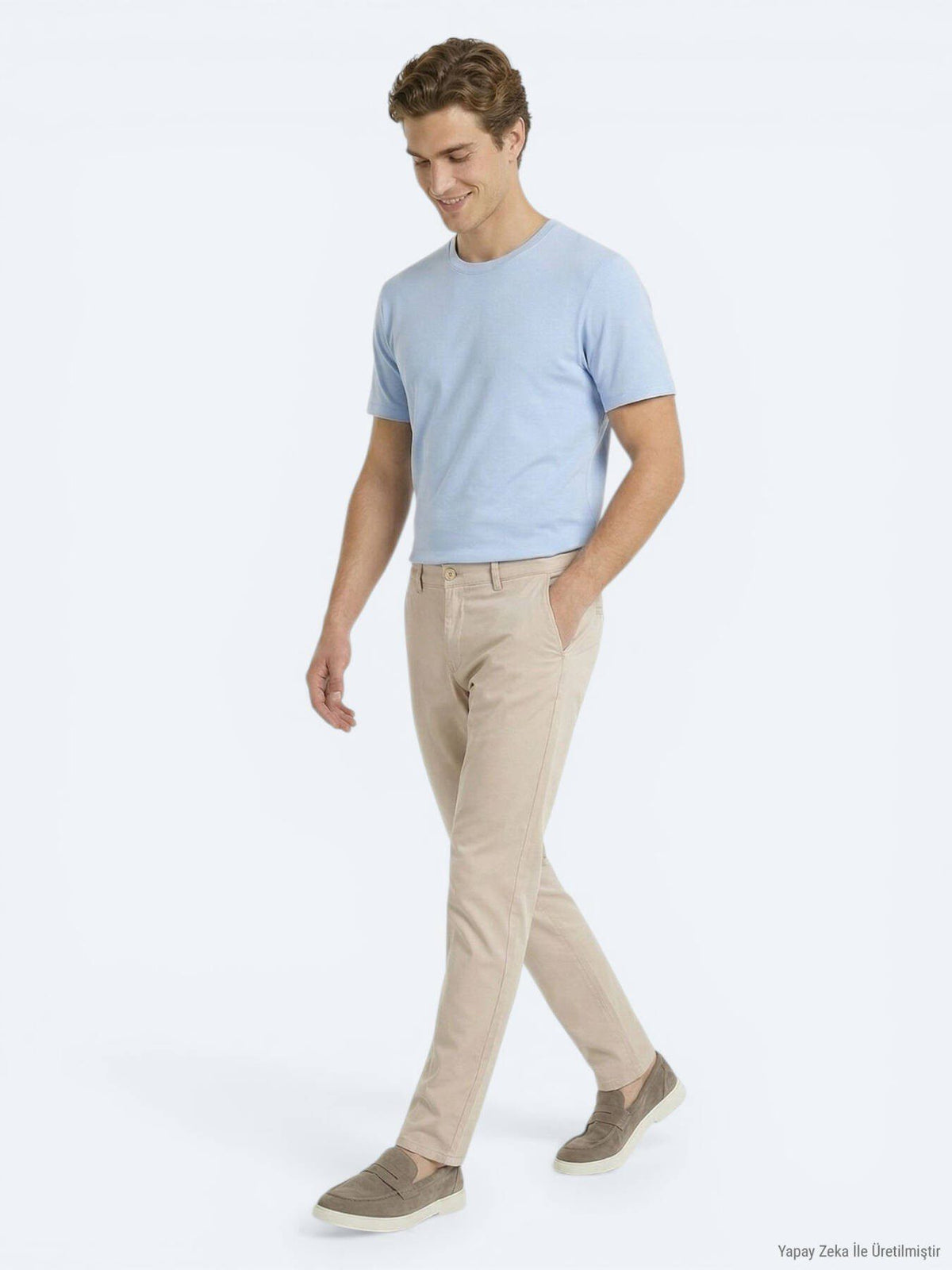 Beige Gewebte Jogginghose aus Baumwolle