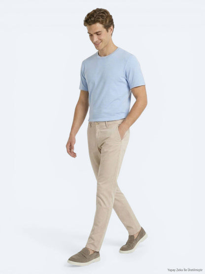 Beige Gewebte Jogginghose aus Baumwolle