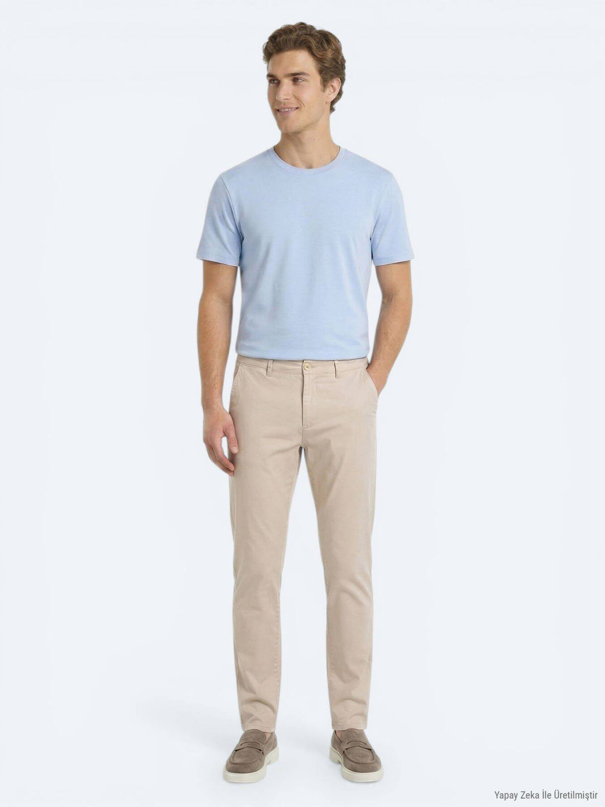 Beige Gewebte Jogginghose aus Baumwolle