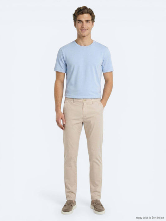 Beige Gewebte Jogginghose aus Baumwolle