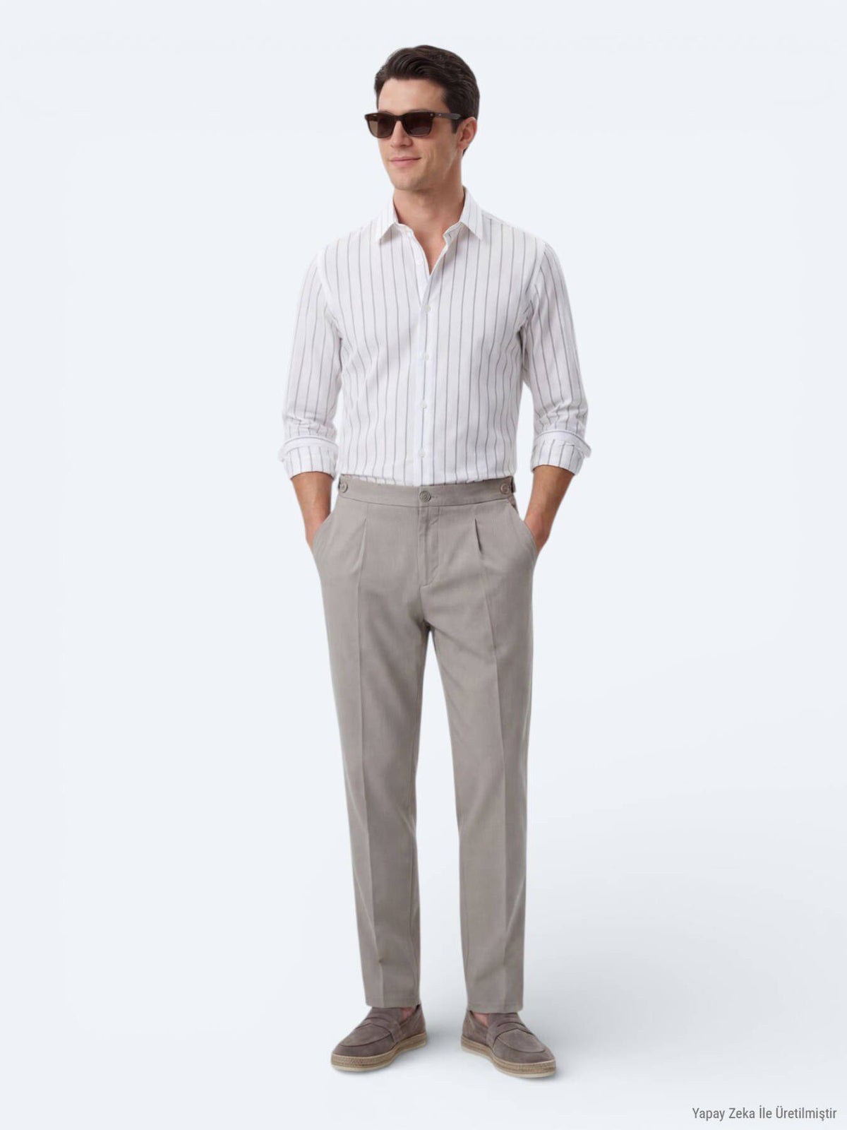 Weiß Gestreiftes Regular Fit Baumwollhemd