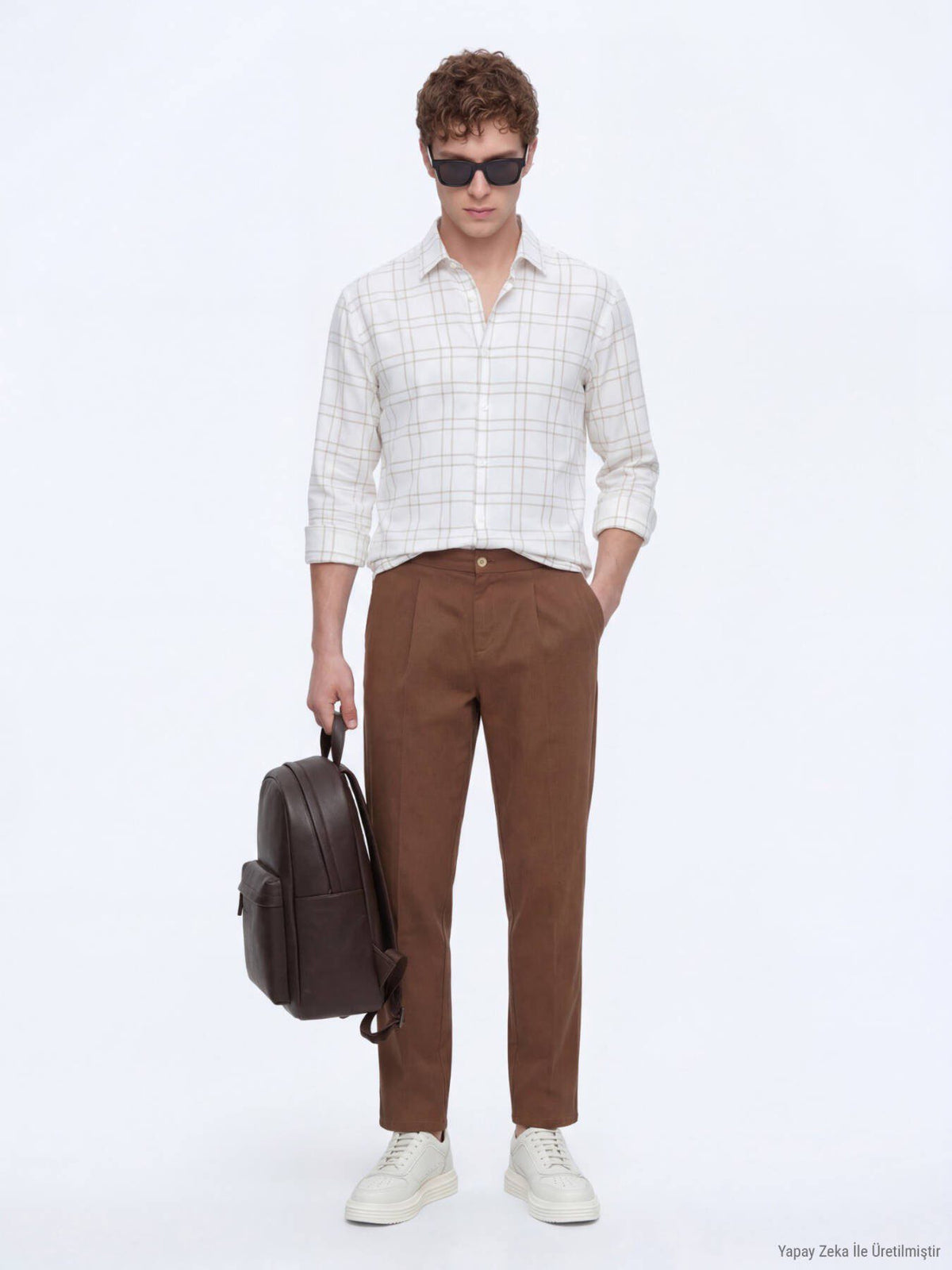 Beige Karierte Regular Fit Freizeitbluse