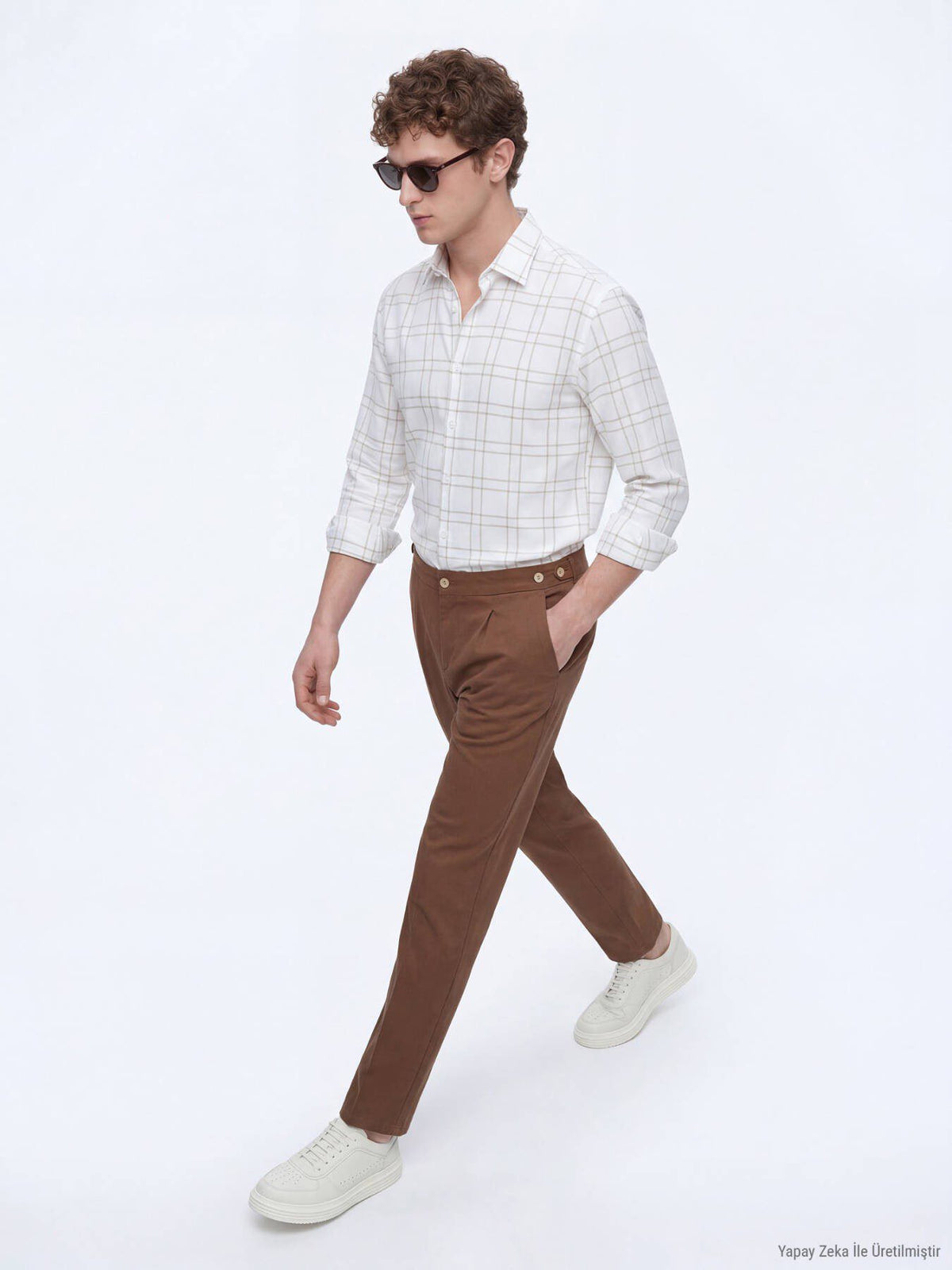 Beige Karierte Regular Fit Freizeitbluse