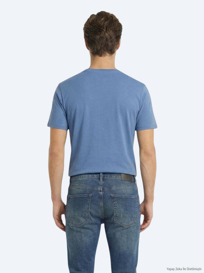 Indigo Unifarben 100% Baumwoll T-Shirt