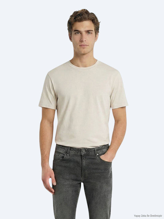 Steinfarbiges 100% Baumwoll-T-Shirt
