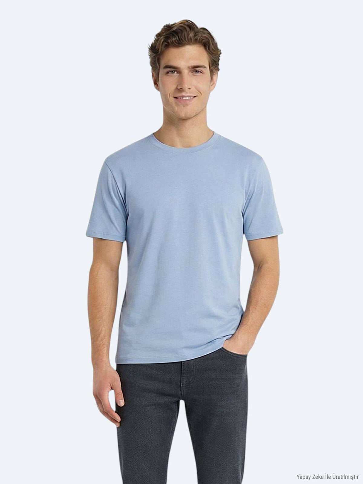 Hellblaues schlichtes 100% Baumwoll-T-Shirt