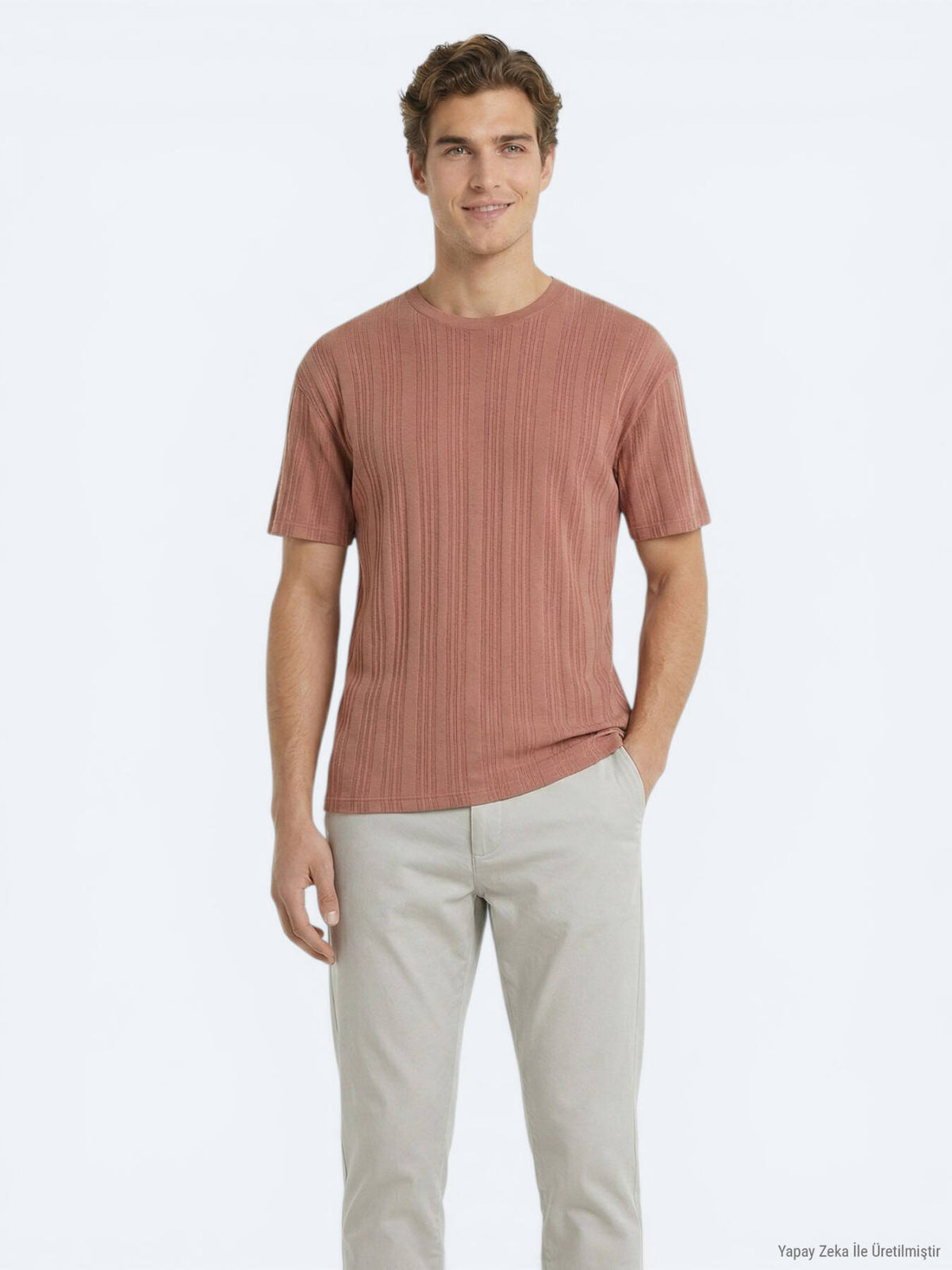 Dunkelrosé gestreiftes 100% Baumwoll-T-Shirt